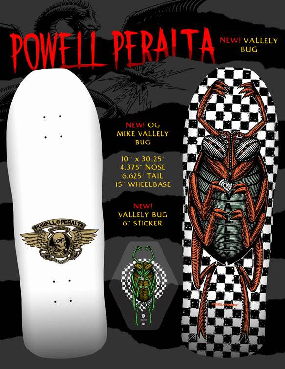 Powell Peralta Mike Vallely Bug White 10" Skateboard Deck & Tshirts! - SkateTillDeath.com