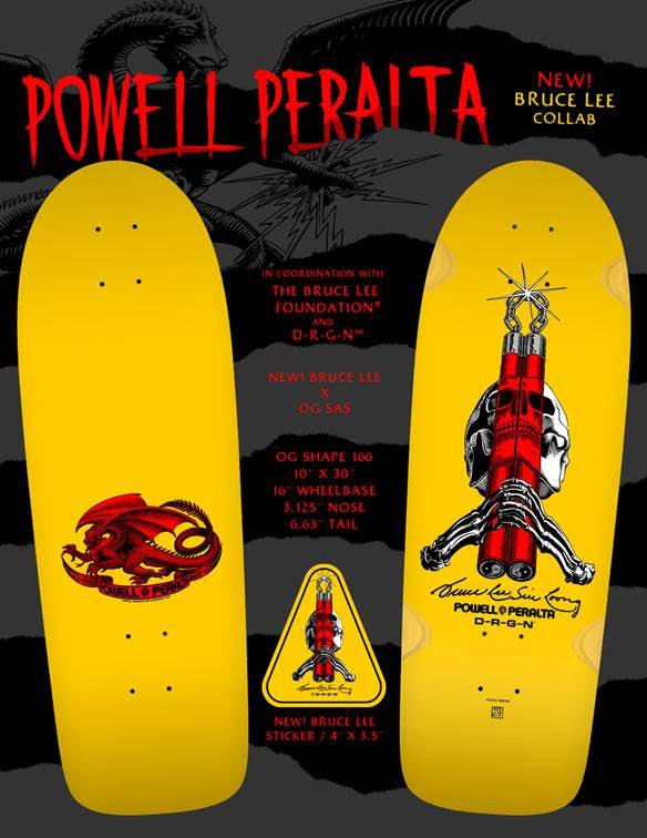 Powell Peralta Skull & Nunchucks Bruce Lee Collab Skateboard Deck & T-shirts - SkateTillDeath.com