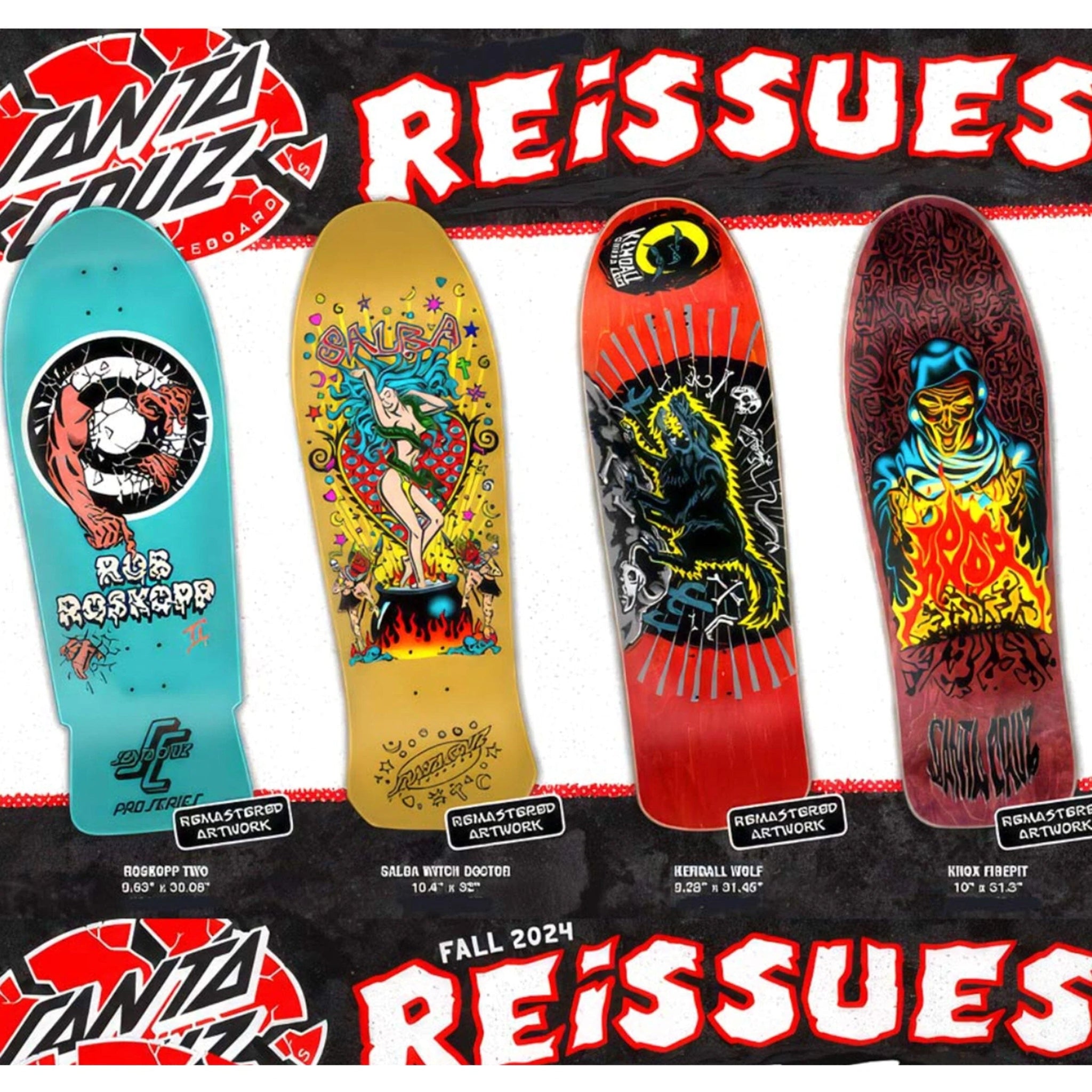 Santa Cruz Fall 2024 Reissue Decks: Limited Edition  (Knox, Firepit, Witch Doctor, Rob Roskopp II and Jeff Kendall Wolf)