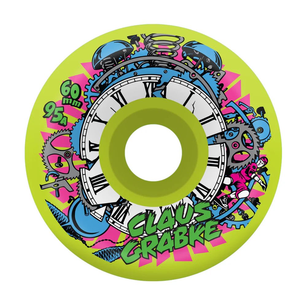 60mm Claus Grabke Exploding Clock Neon Green 95a Slime Balls Skateboard Wheels - SkateTillDeath.com