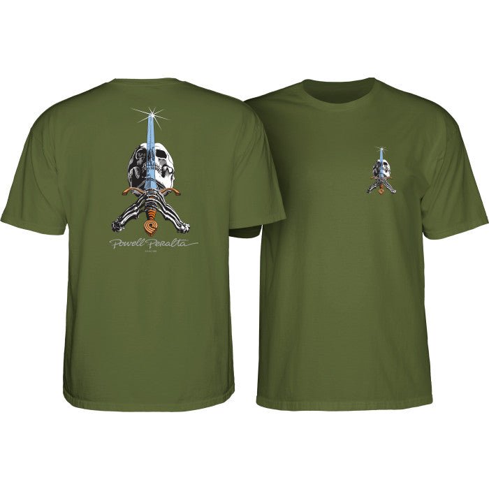 Powell Peralta Skull & Sword T-Shirt Military Green - SkateTillDeath.com