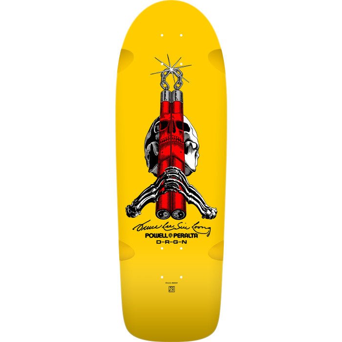 PREORDER (shipping week of 6/1/25) Powell Peralta Skull & Nunchucks Bruce Lee Collab Skateboard Deck Yellow - 10 x 30 - SkateTillDeath.com