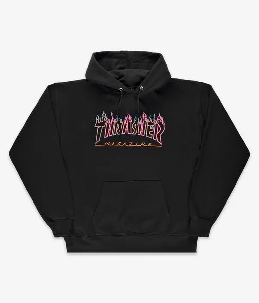 Thrasher Double Flame Neon Logo Hoodie Black SkateTillDeath